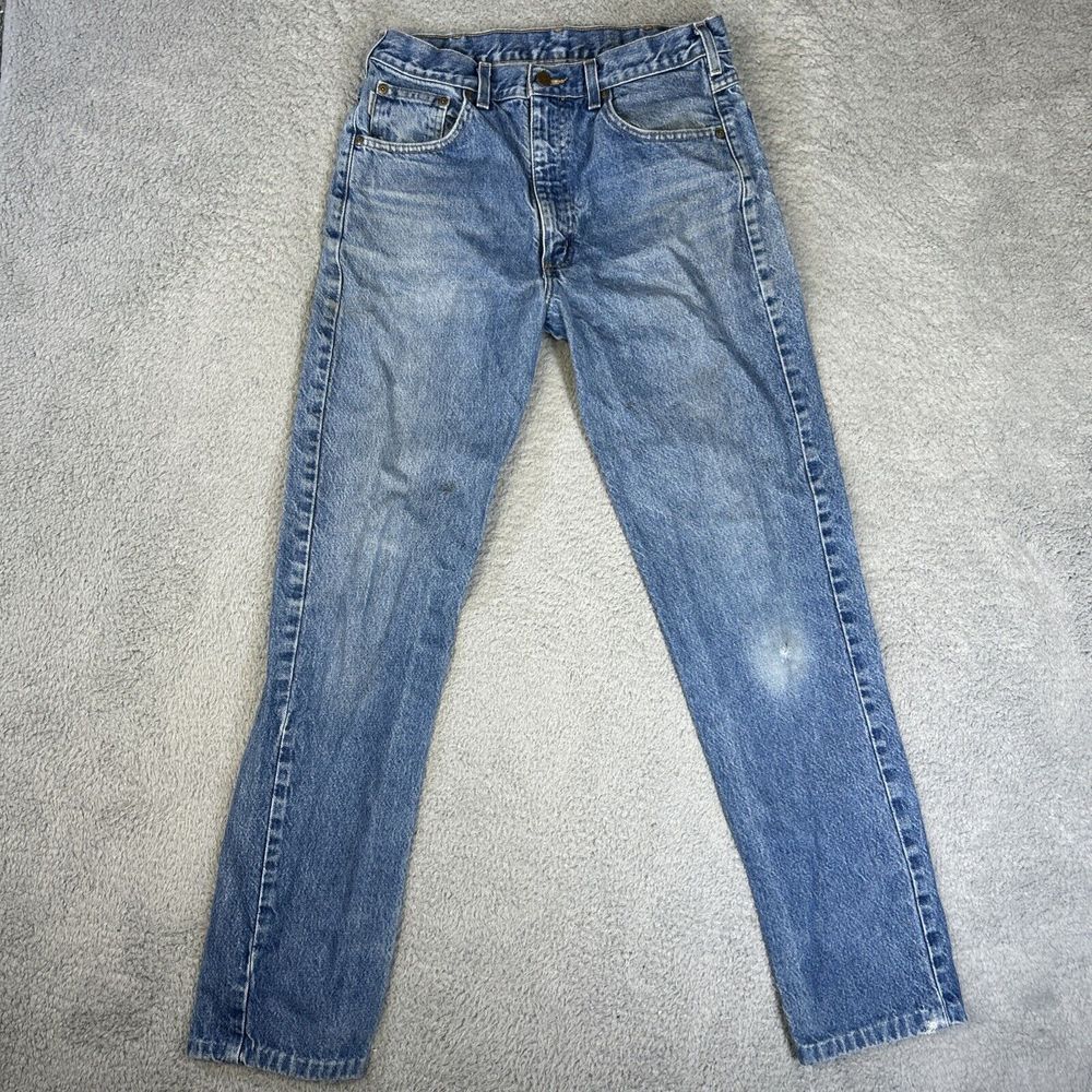 Vintage Carhartt Jeans Mens 32x33 Blue Denim Pants Traditional Work Distressed